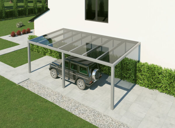 Carport Alu mit Glas in silber 3x4m