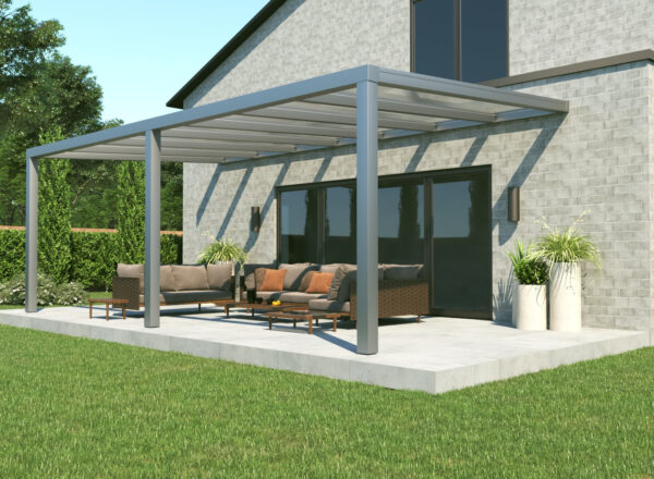 Terrassenüberdachung Alu mit Glas in silber 5x3,5m