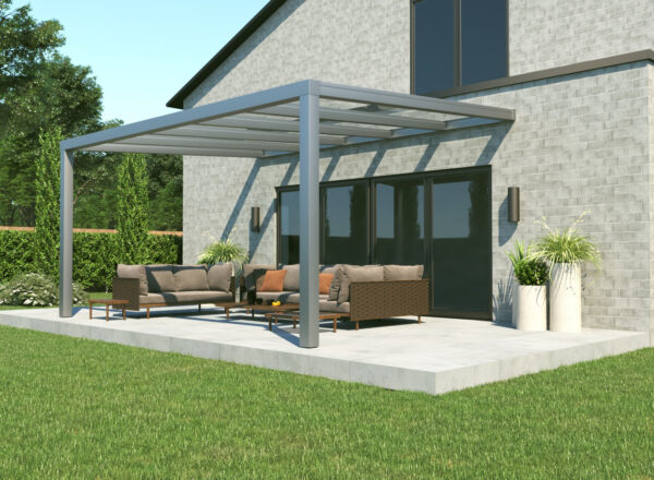 Terrassenüberdachung Alu mit Glas in silber 4x2,5m