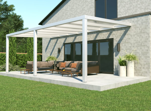 Terrassenüberdachung Alu mit Glas in weiss 6x4,5m