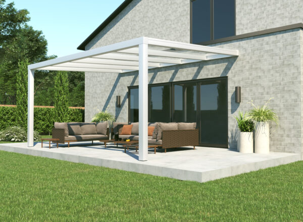 Terrassenüberdachung Alu mit Glas in weiss 4x2m