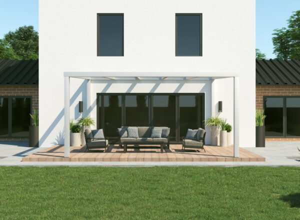 Freistehende Terrassenüberdachung Alu mit Glas in weiss 4x4,5m - Image 3