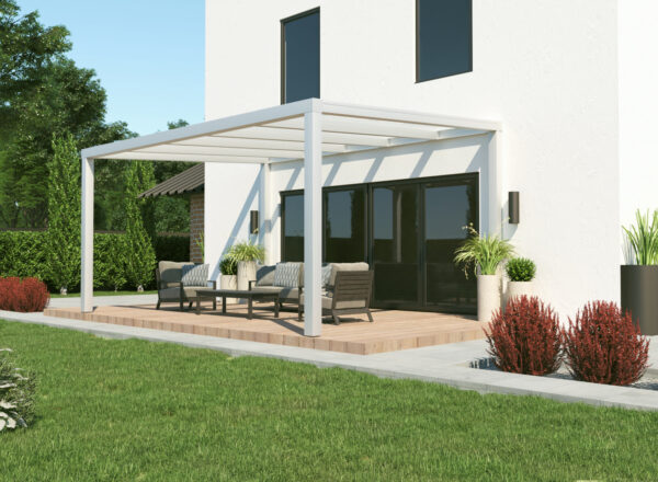 Freistehende Terrassenüberdachung Alu mit Glas in weiss 4x4,5m - Image 4